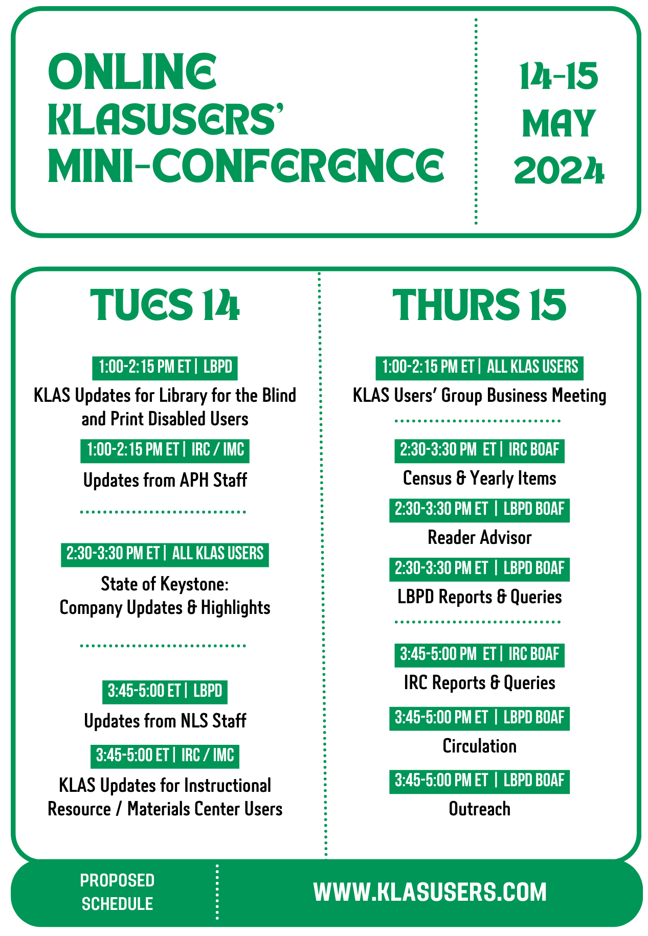 2024 KLASUsers' Mini-Conference schedule graphic
