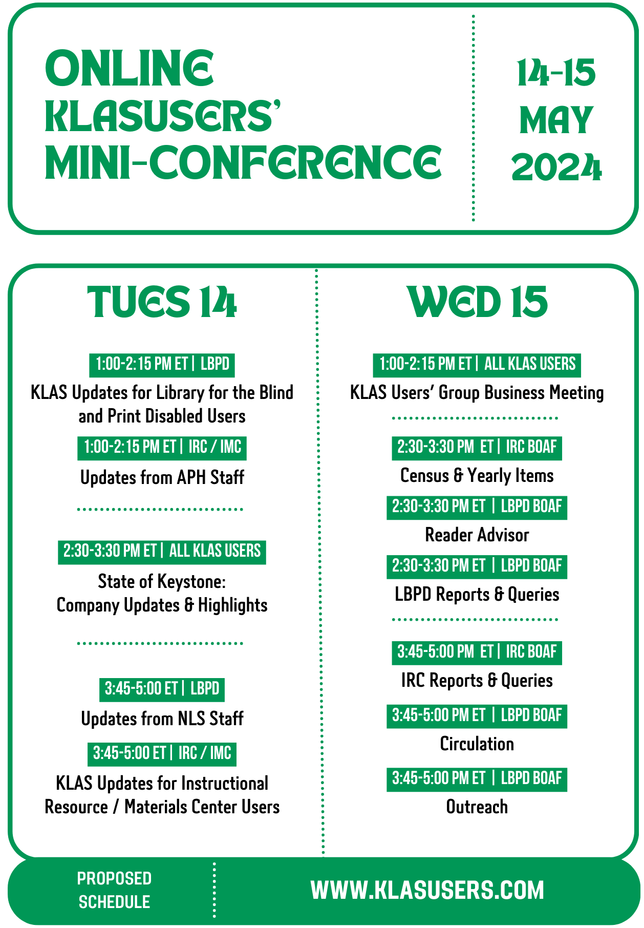 2024 KLASUsers' Mini-Conference schedule graphic