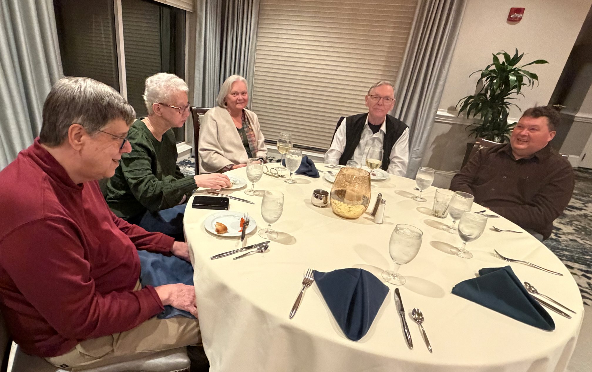 Finally table four has Mark with his wife Nellie, Dave Holloman with Cheryl, and Drea's husband Callie.