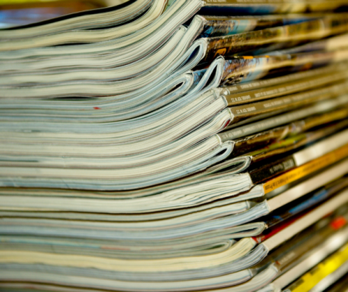 Photo of a stack of magazines.
