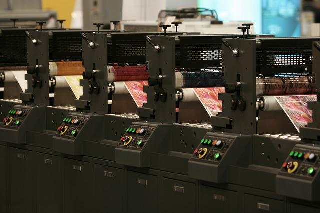 A row of printing presses.